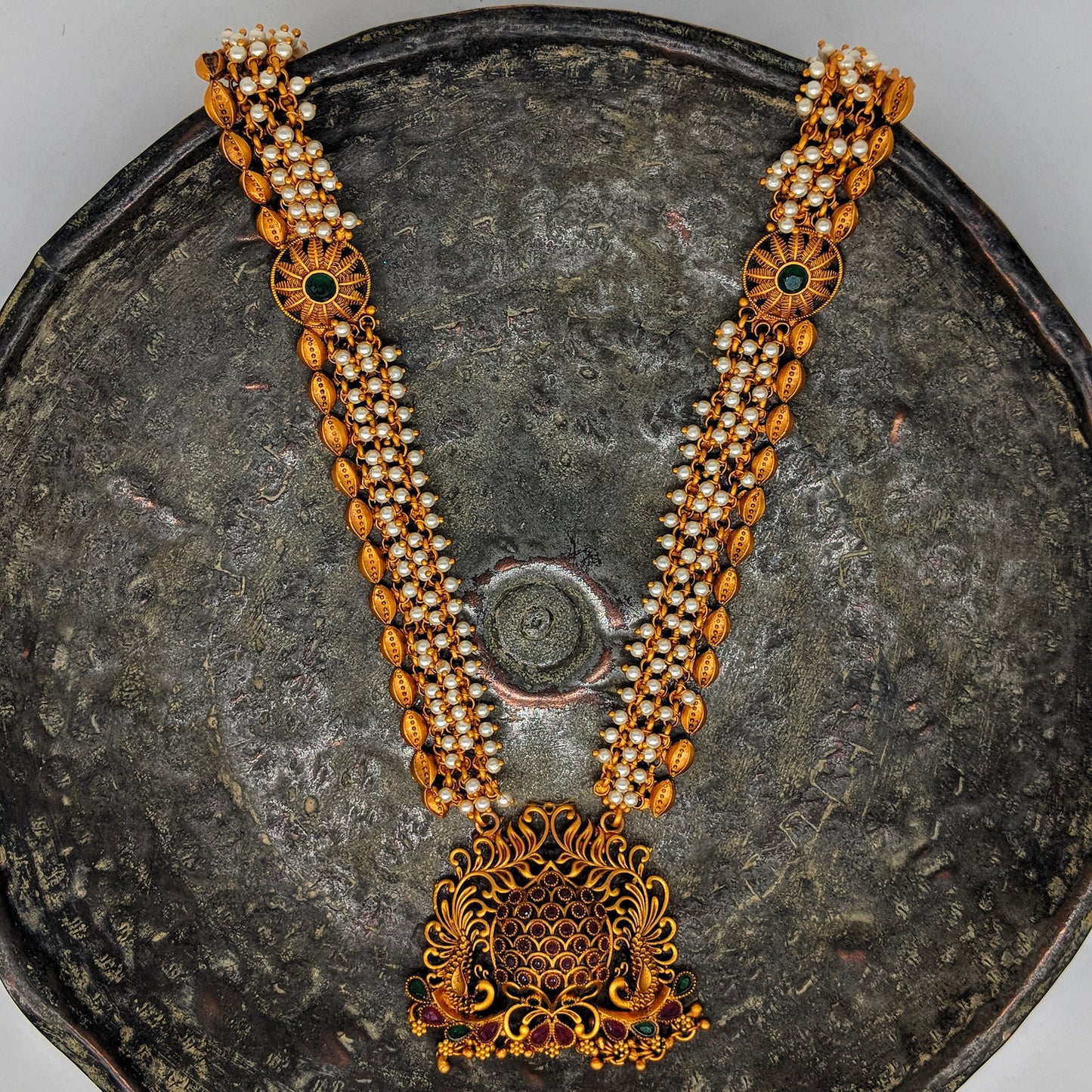 Pearl Design Gold Bridal Necklace Set F9