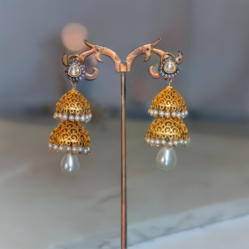 Jhumar Pearl Kundan Drop Jhumka Earring