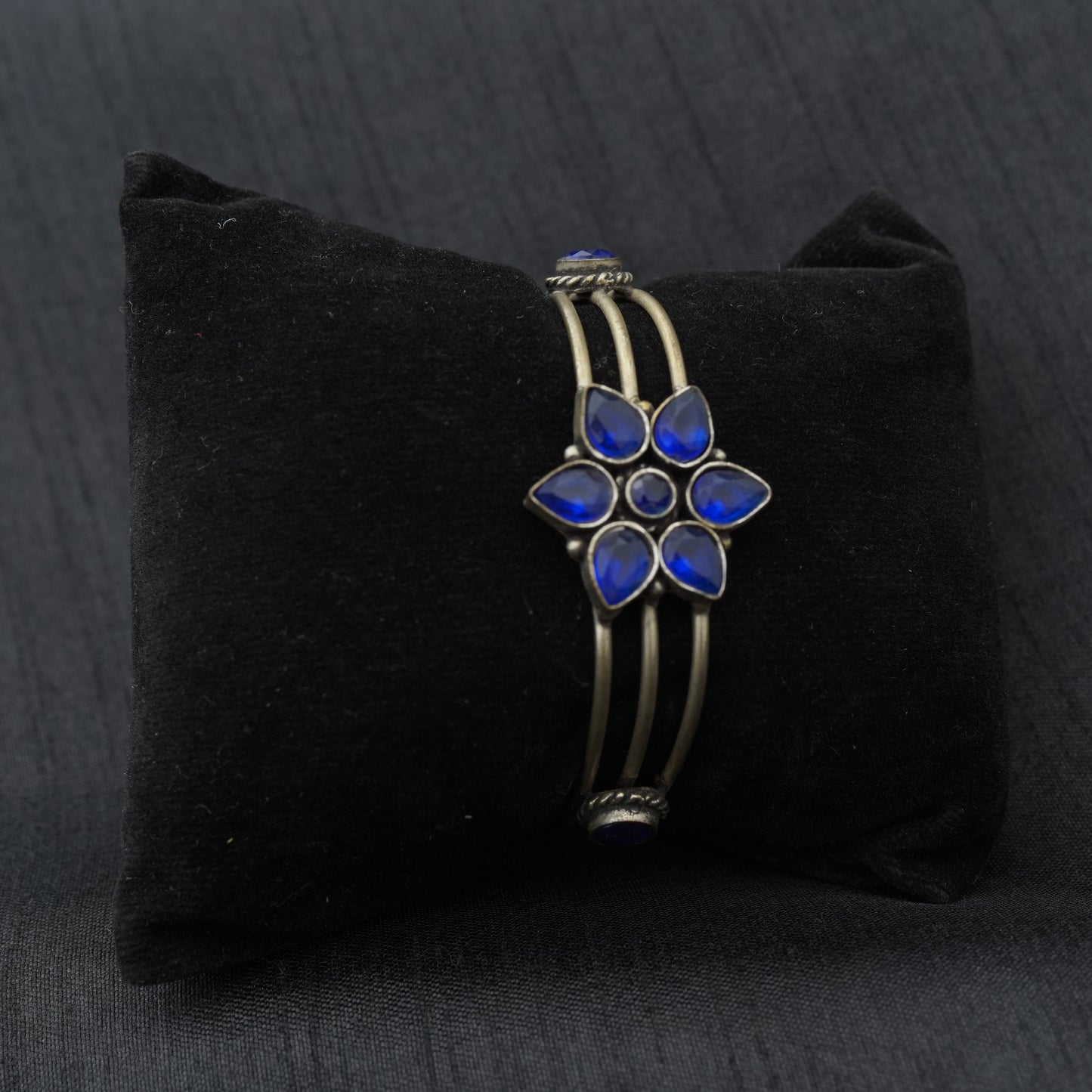 Blue Silver Cuff Kada