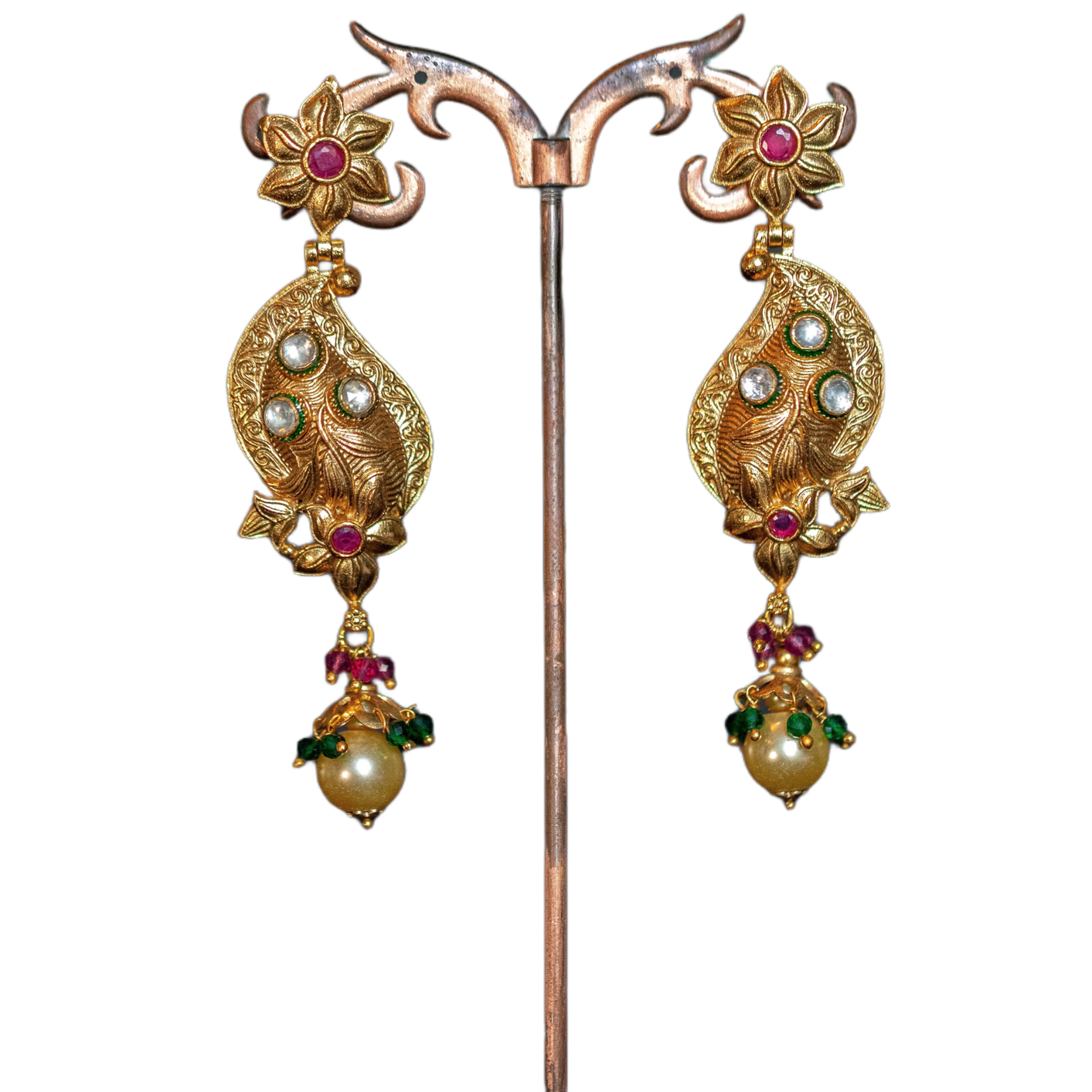 Kundan Gold Pearl Multi - Color Bridal Earring