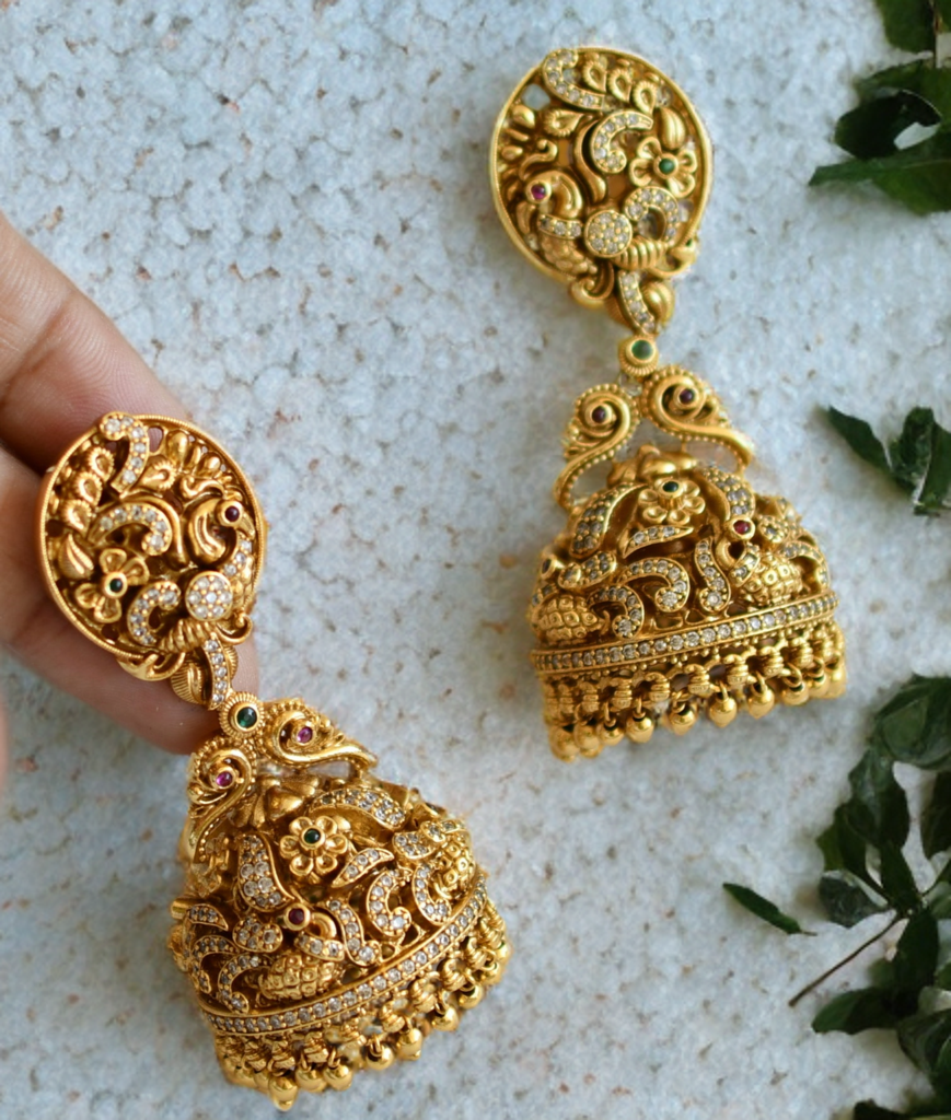 Bridal gold Jhumka Temple Finish Ethnic Traditional Earring F55