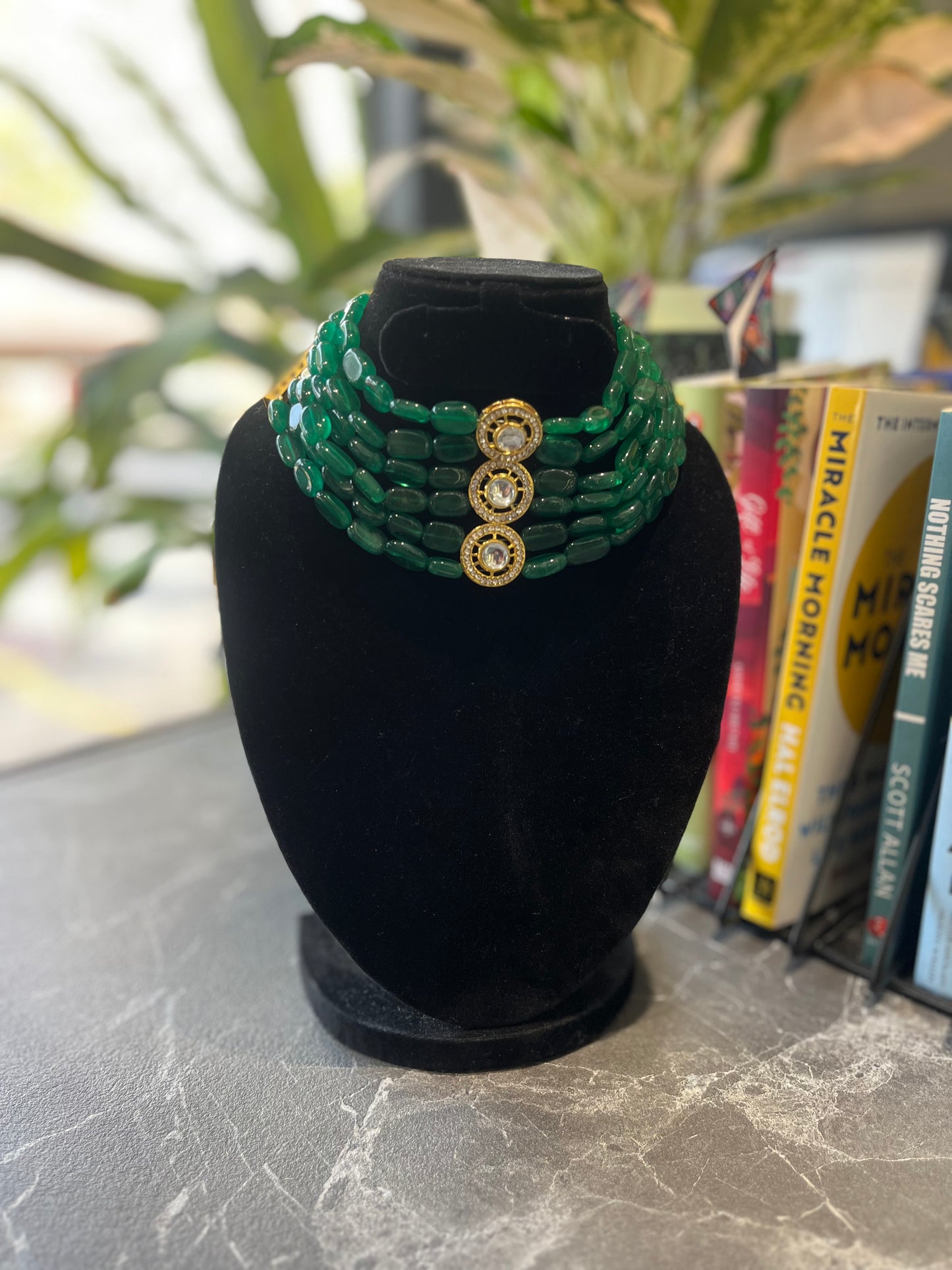Jade Green Onyx Kundan Choker Necklace F3