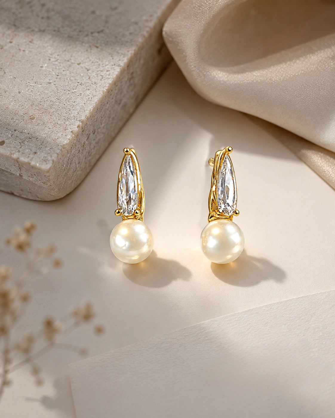 Pearl Glow Crystal Drop Earrings