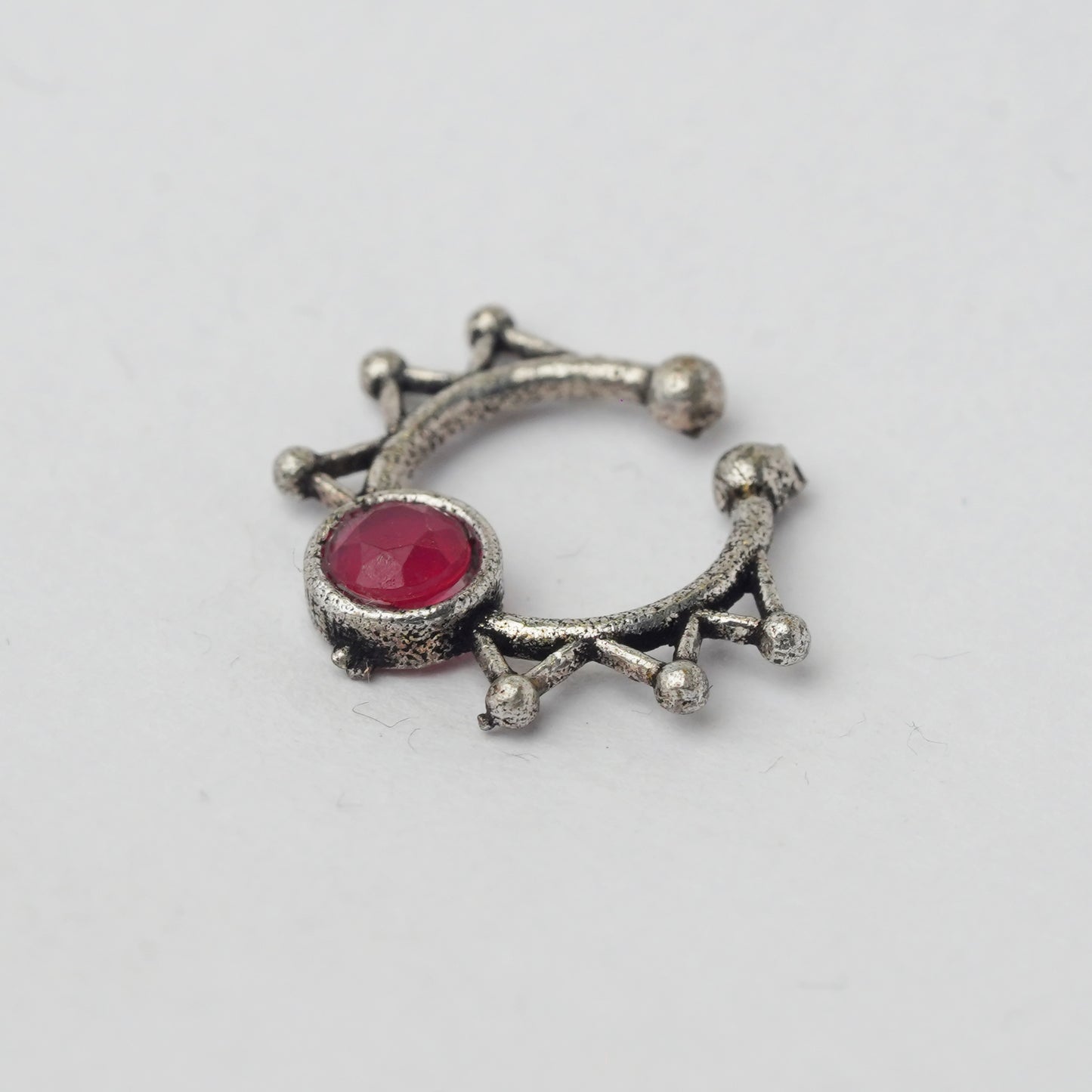 Silver Bohemian Red Stone Septum Press Ring