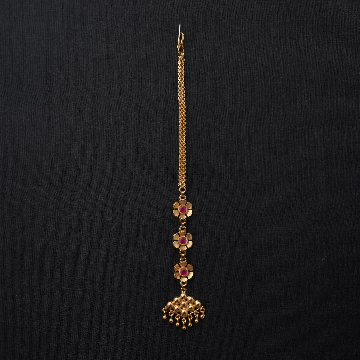 LOLstudio Gold Ruby Floral Maang Tikka B174
