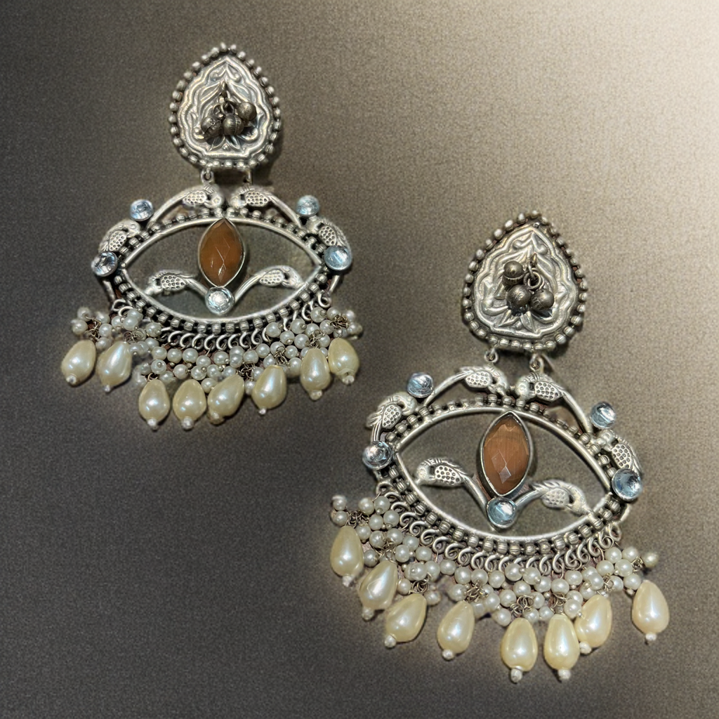 Bohemian Silver Big Chandbali Earring F49