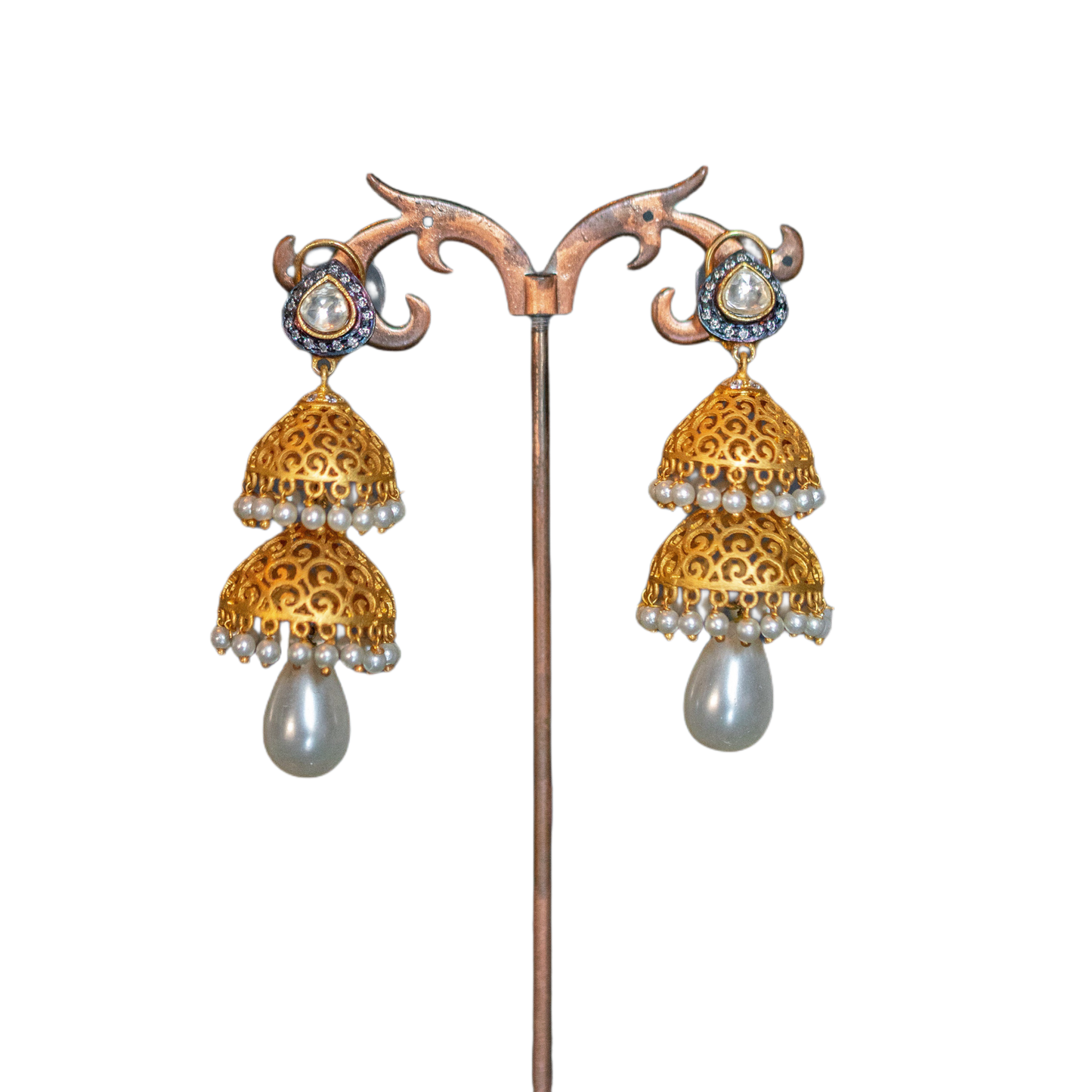 Jhumar Pearl Kundan Drop Jhumka Earring