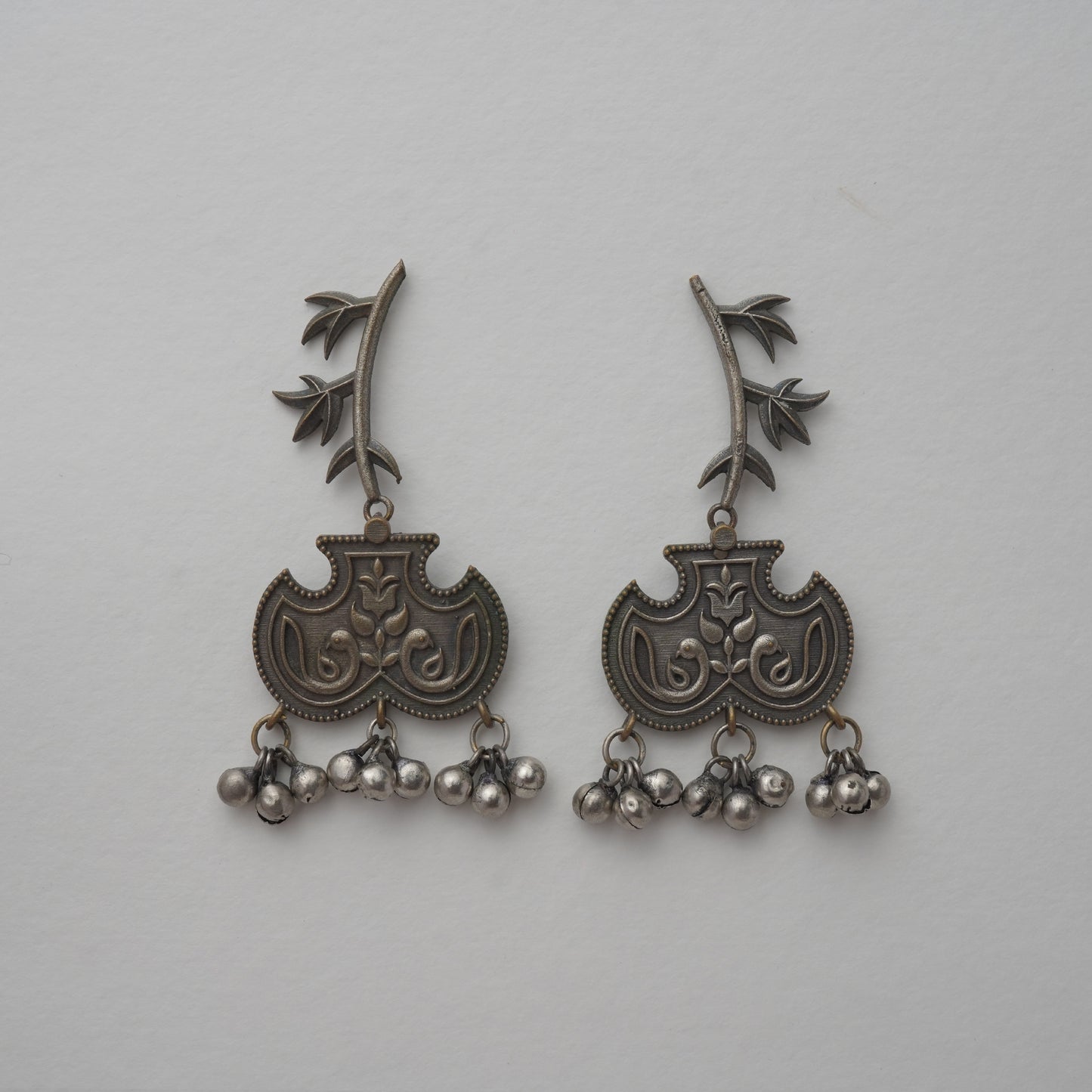 Silver Tribal Design Floral Bohemian Chandbali Earring