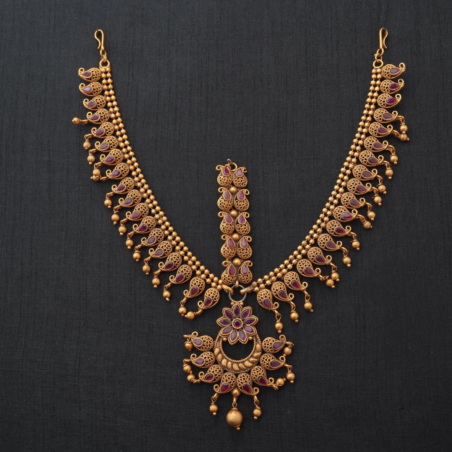 Gold Ruby Two Layered Maang Tikka for Wedding Traditional