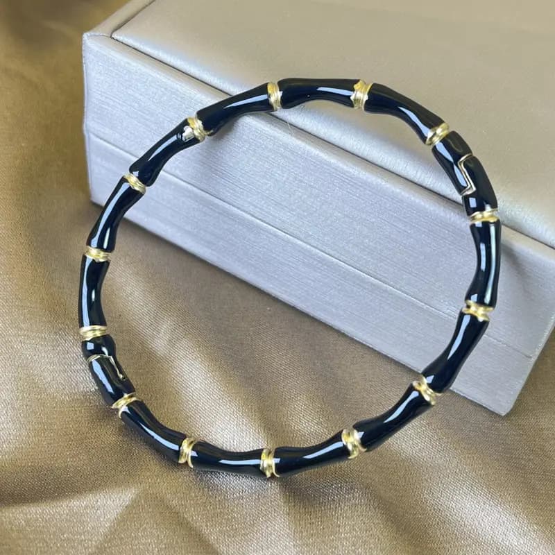 Black Evil Gold Cuff Bracelet Nazar Bangle (Anti Tarnish) F52