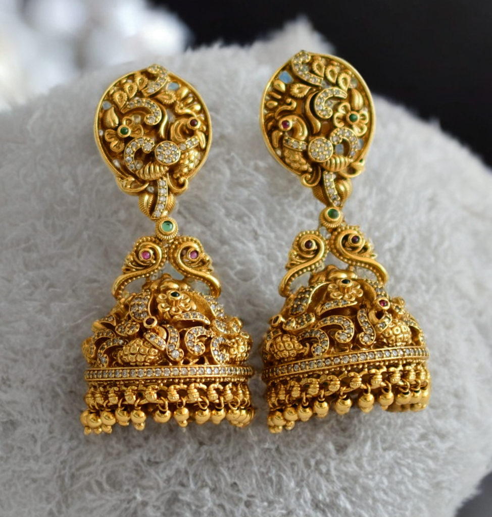 Bridal gold Jhumka Temple Finish Ethnic Traditional Earring F55