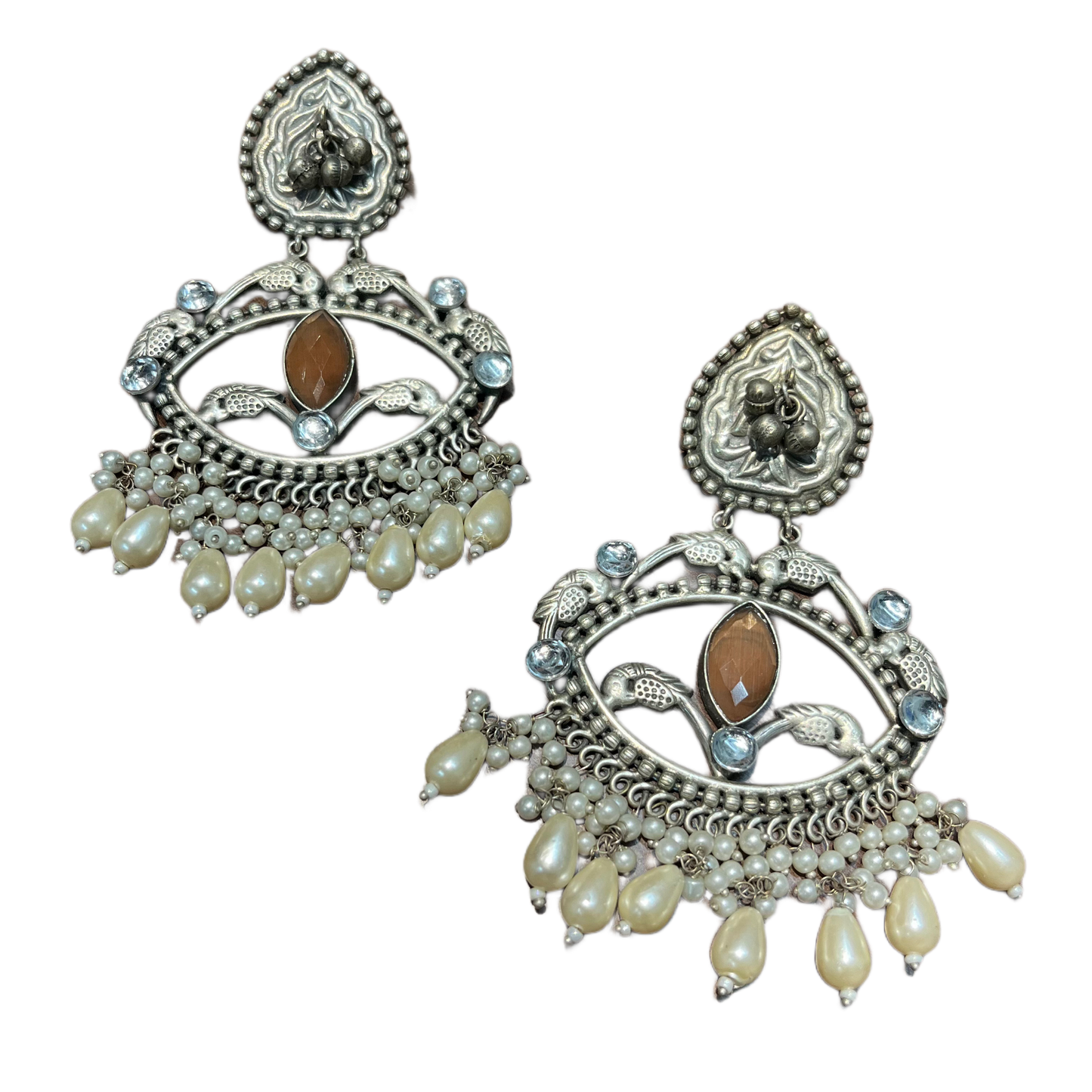 Bohemian Silver Big Chandbali Earring F49