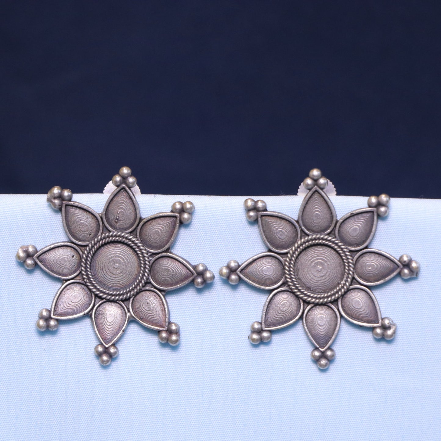 Floral Tribal Silver Stud Earring