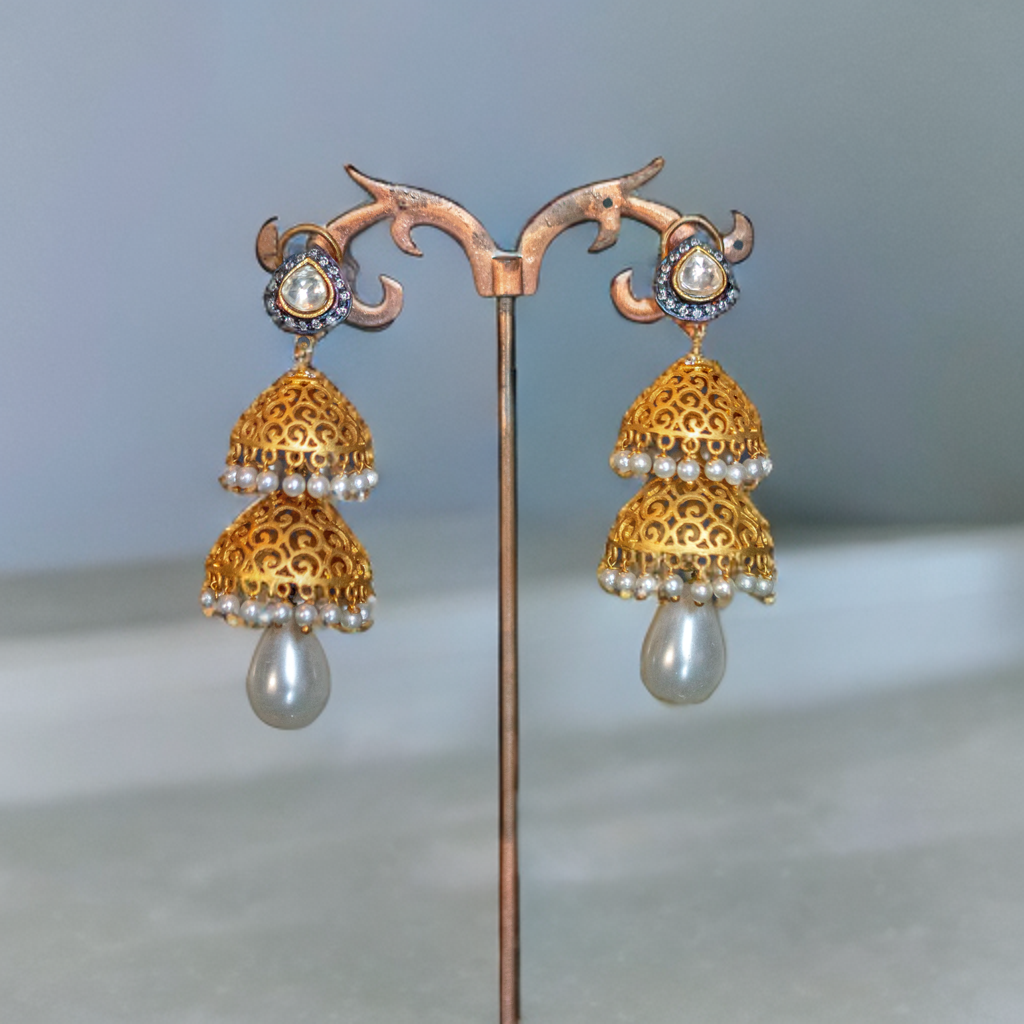 Jhumar Pearl Kundan Drop Jhumka Earring