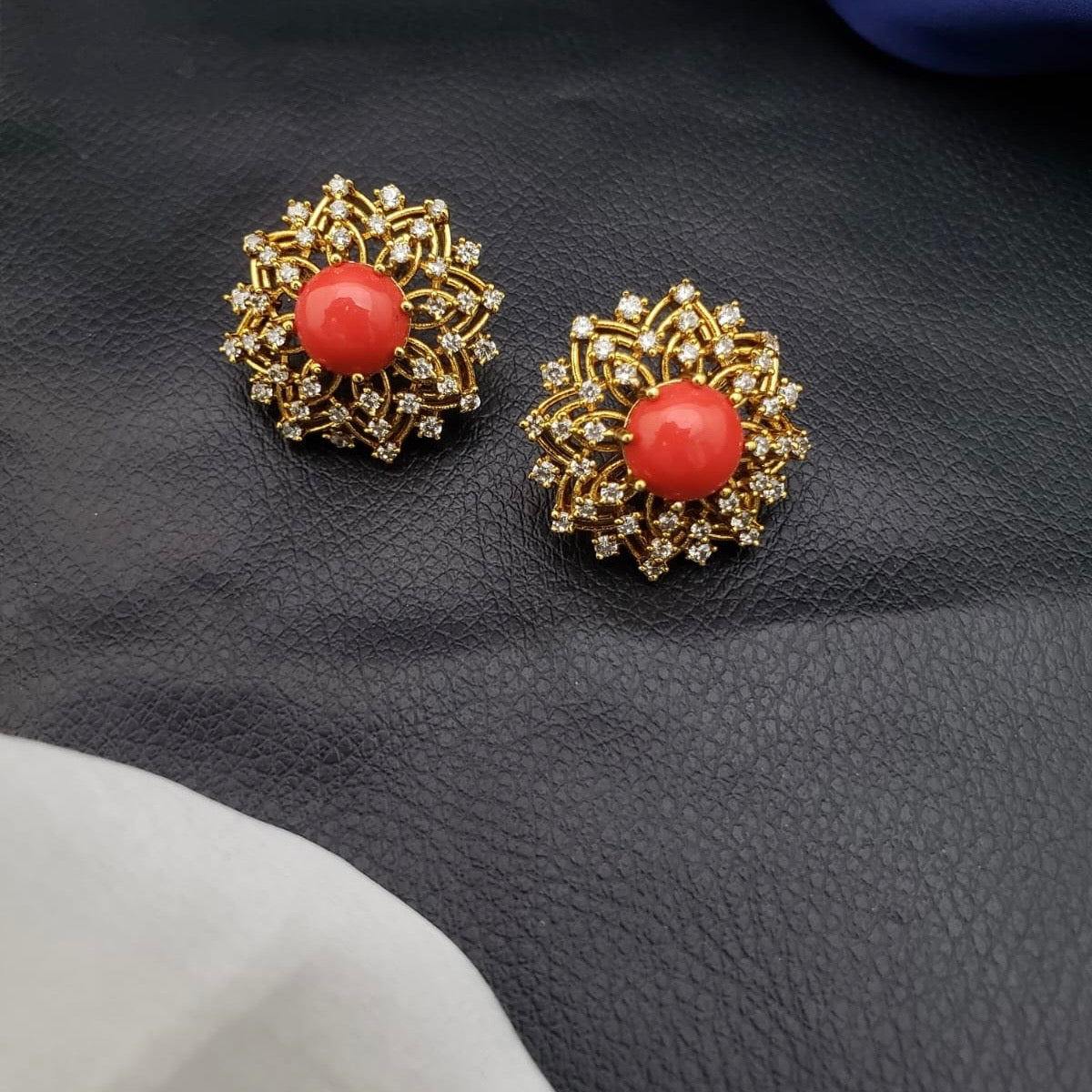 Coral Zircon Diamond Stud Earring