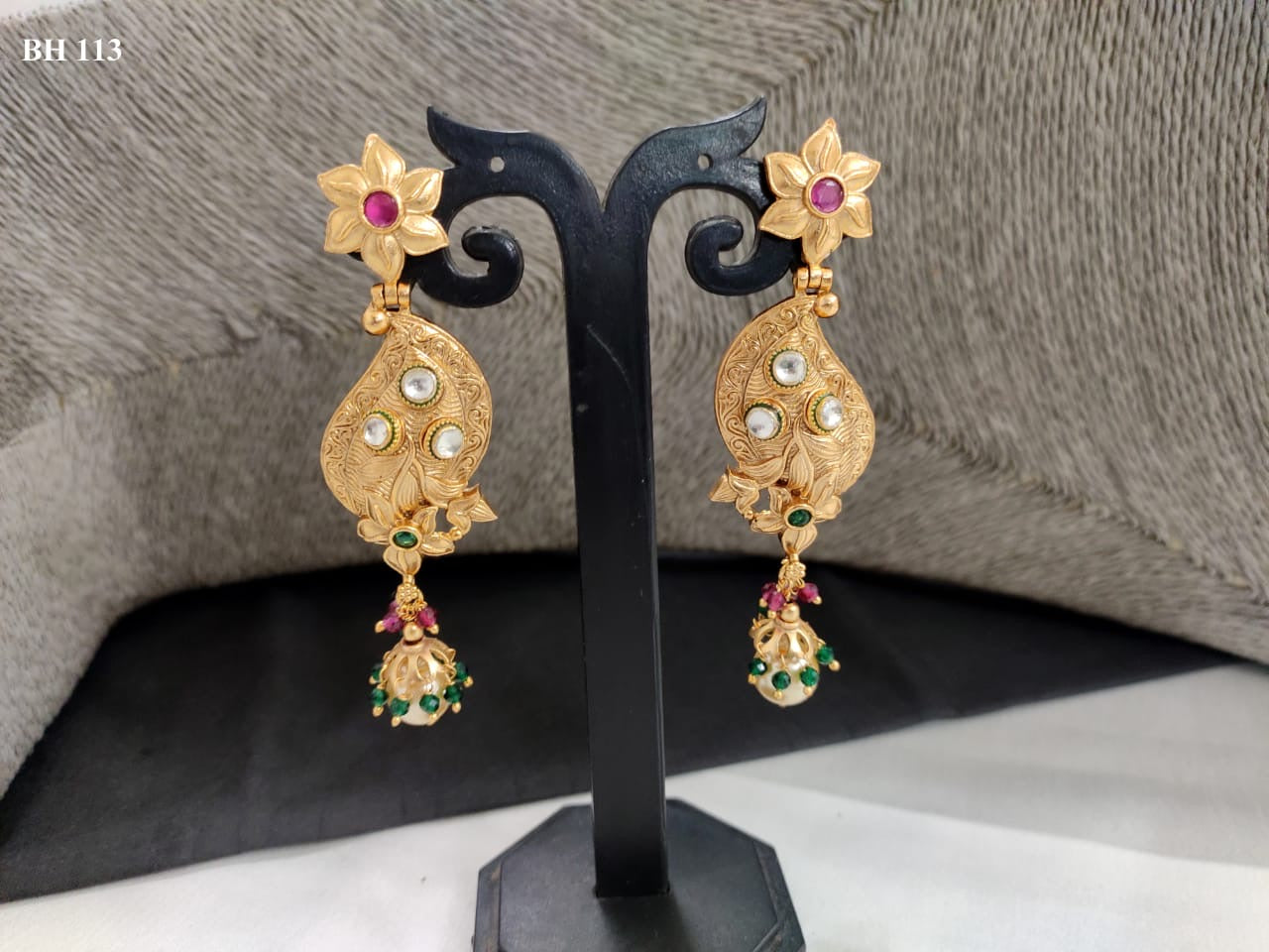Kundan Gold Pearl Multi - Color Bridal Earring