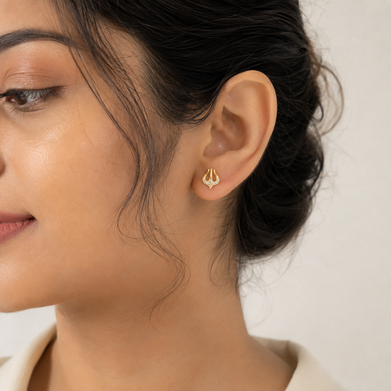 Trishul Elegance Gold Ruby Zircon Stud Earrings