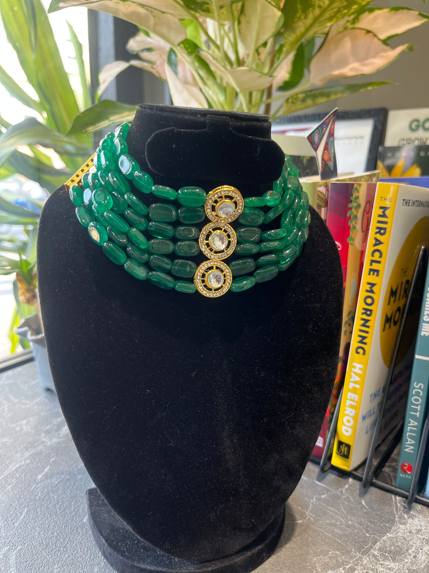 Jade Green Onyx Kundan Choker Necklace F3