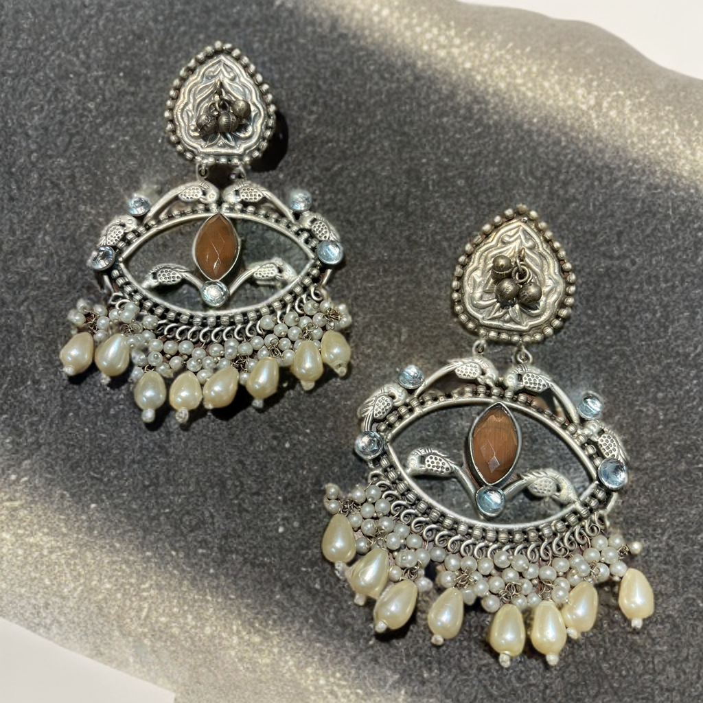 Bohemian Silver Big Chandbali Earring F49