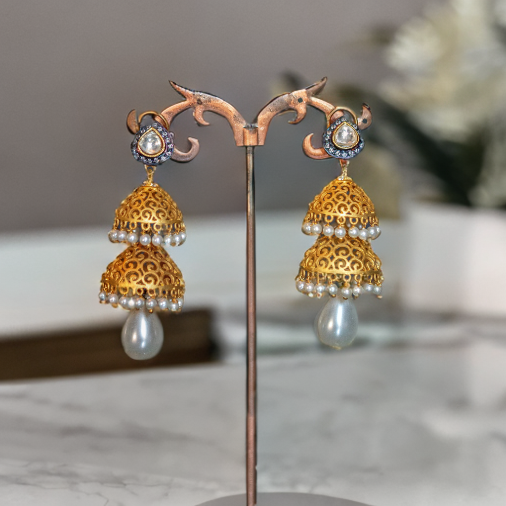 Jhumar Pearl Kundan Drop Jhumka Earring
