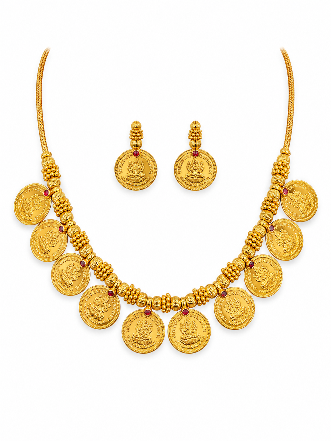 Lakshmi Coin Temple Necklace Set – Antique Gold Finish Traditional Jewelry