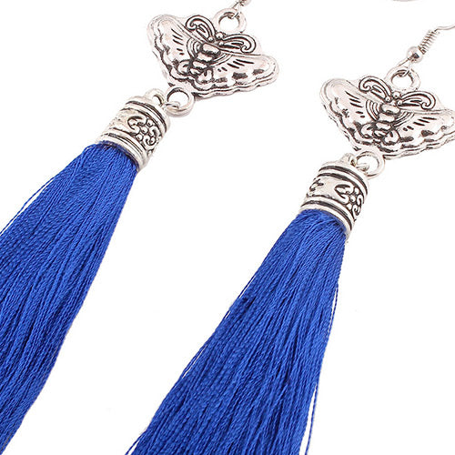 Royal Blue Butterfly Tassel Earrings