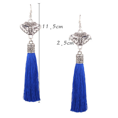 Royal Blue Butterfly Tassel Earrings