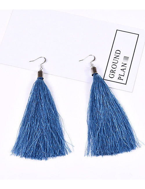 Midnight Blue Tassel Drop Earrings