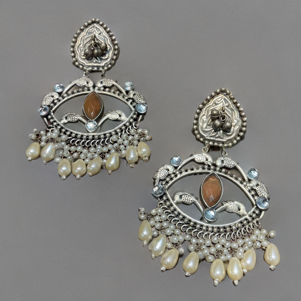 Bohemian Silver Big Chandbali Earring F49