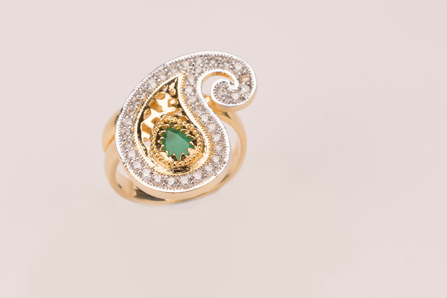 Emerald & Zircon Diamond Adjustable Ring