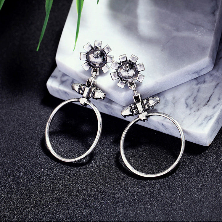 Silver Pearl Bohemian Tribal Earring