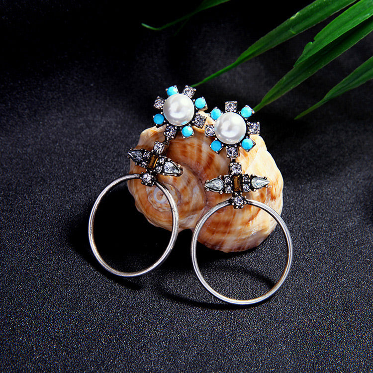Silver Pearl Bohemian Tribal Earring
