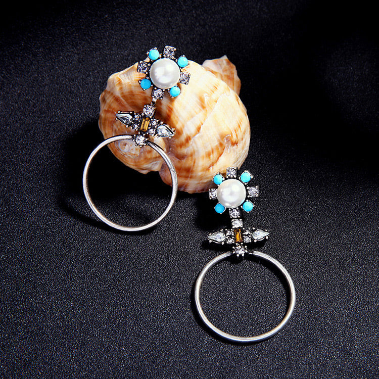 Silver Pearl Bohemian Tribal Earring