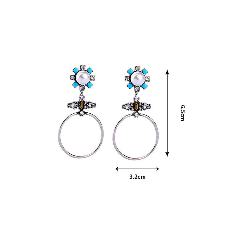Silver Pearl Bohemian Tribal Earring