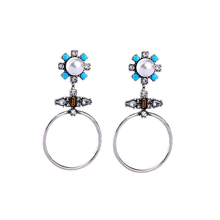 Silver Pearl Bohemian Tribal Earring