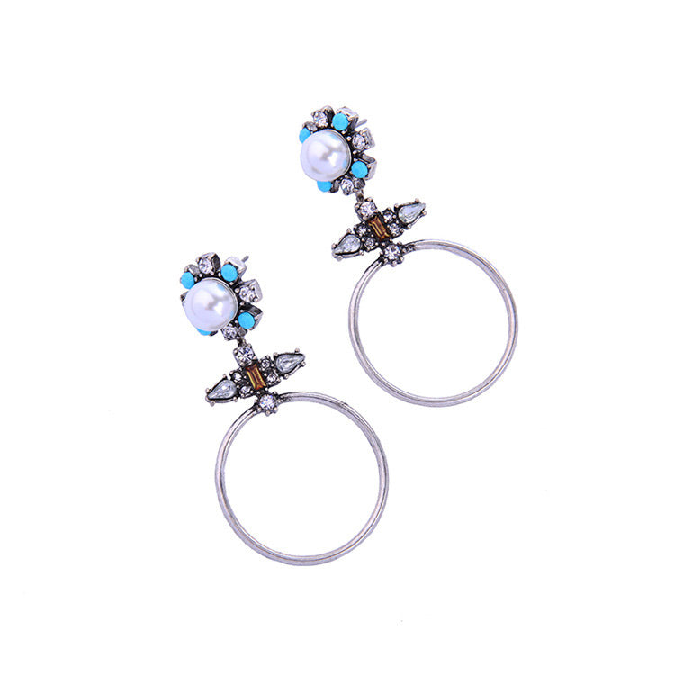 Silver Pearl Bohemian Tribal Earring