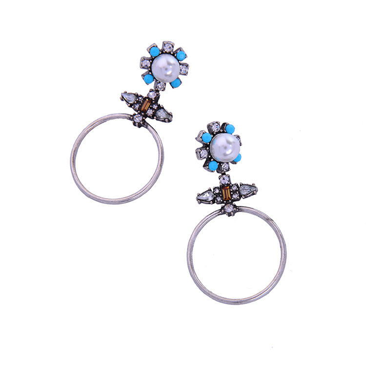 Silver Pearl Bohemian Tribal Earring