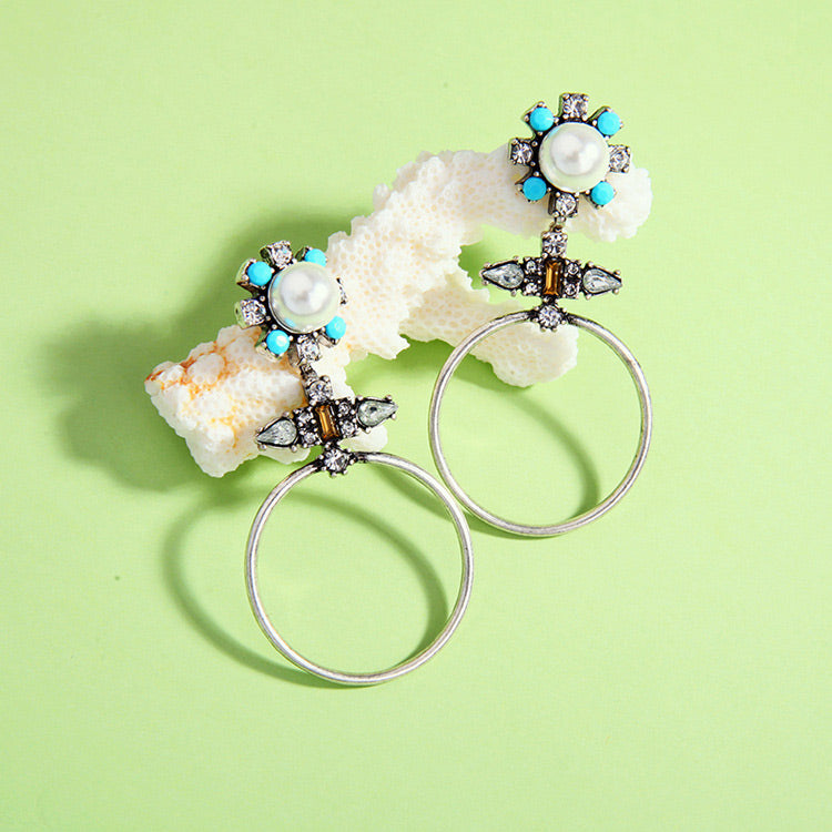 Silver Pearl Bohemian Tribal Earring