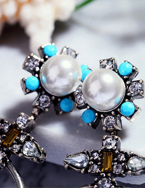 Silver Pearl Bohemian Tribal Earring