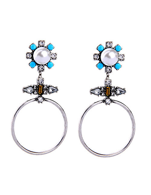 Silver Pearl Bohemian Tribal Earring