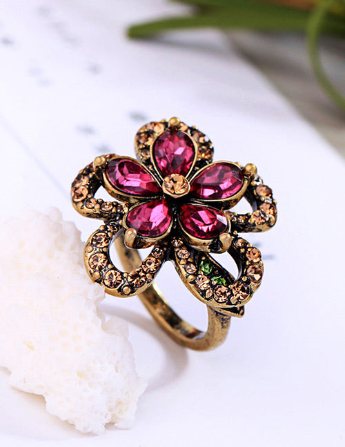 Ruby Blossom Antique Floral Ring