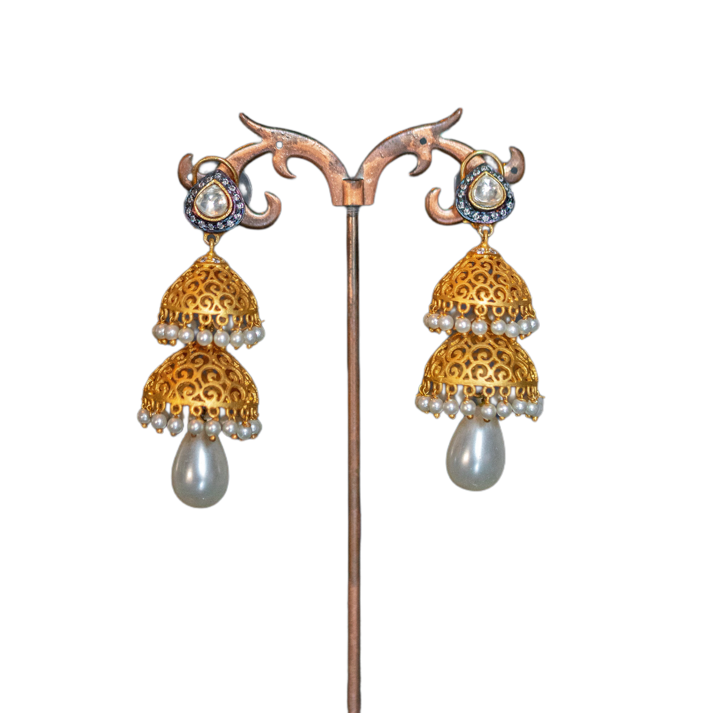 Jhumar Pearl Kundan Drop Jhumka Earring