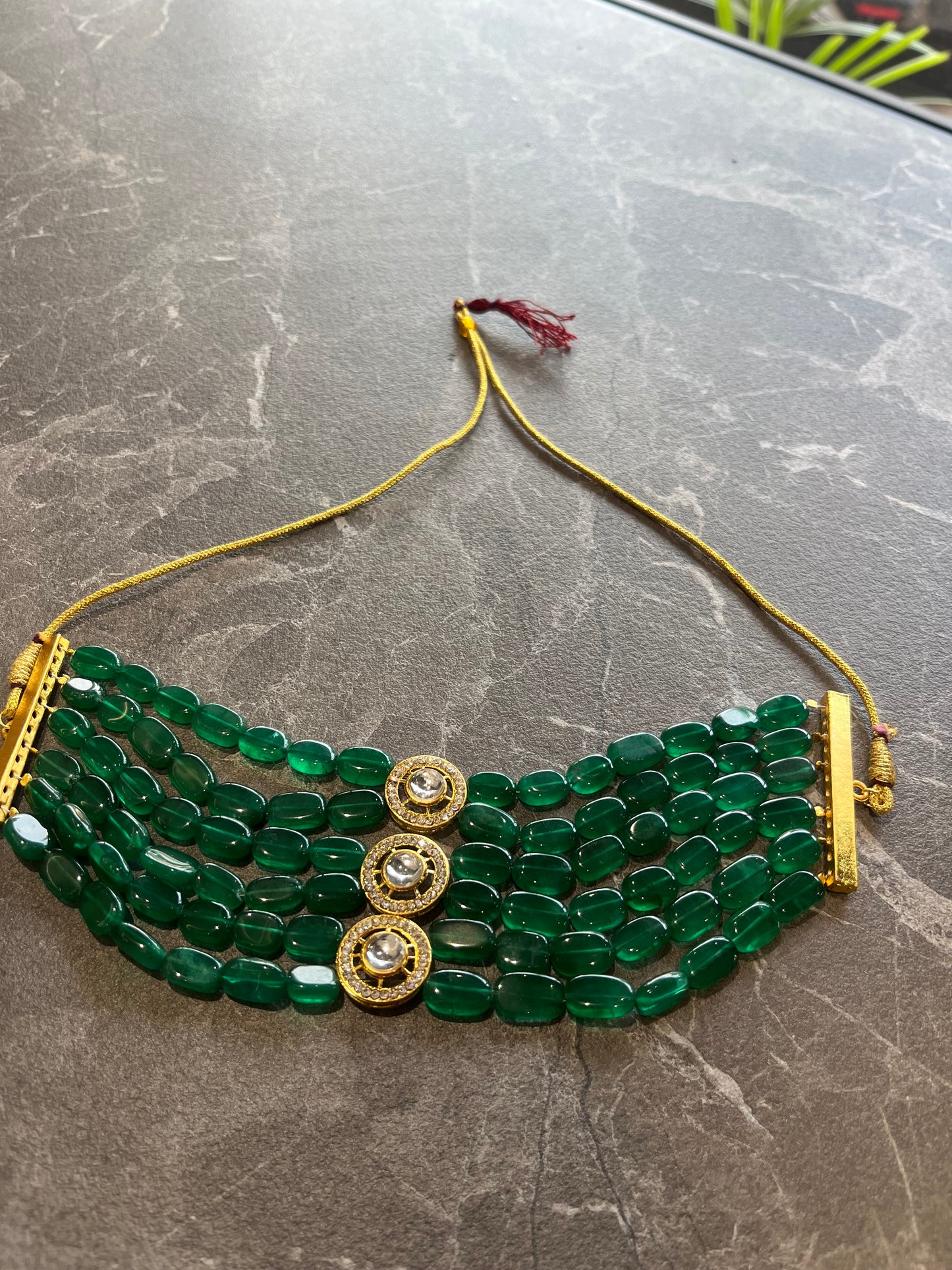 Jade Green Onyx Kundan Choker Necklace F3