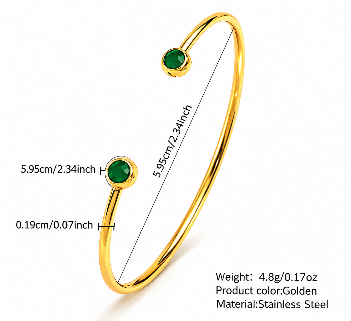 Emerald Glow Gold-Tone Open Cuff Bracelet