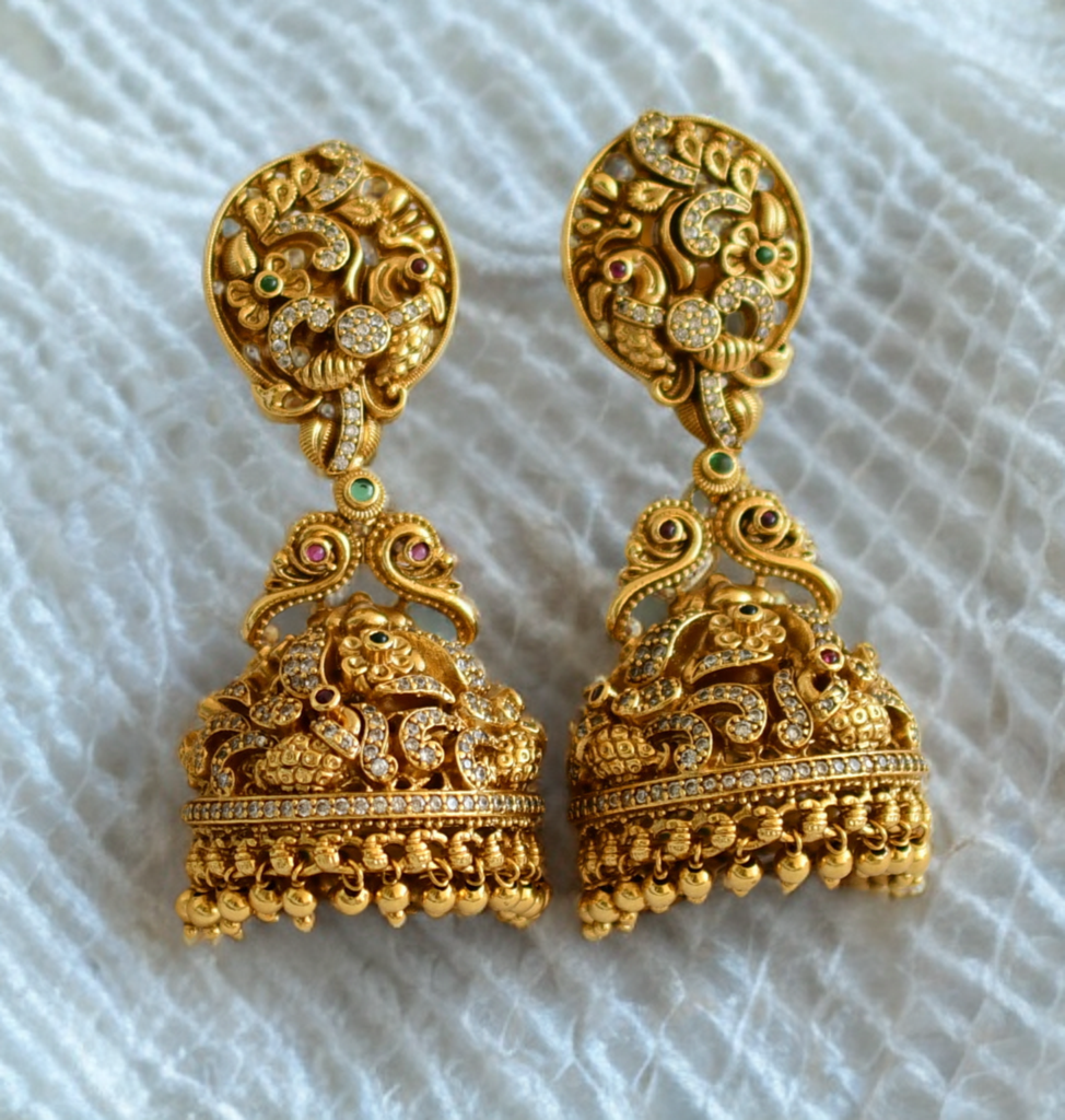 Bridal gold Jhumka Temple Finish Ethnic Traditional Earring F55
