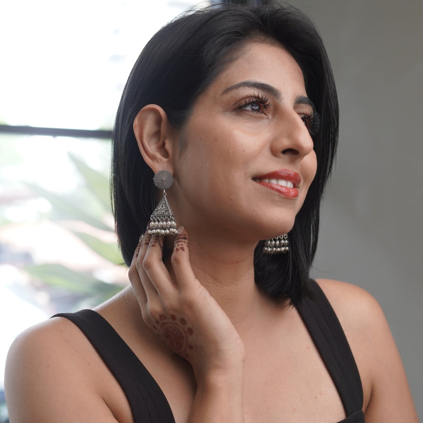 Pearl and Silver Bohemian Jhumka Earring