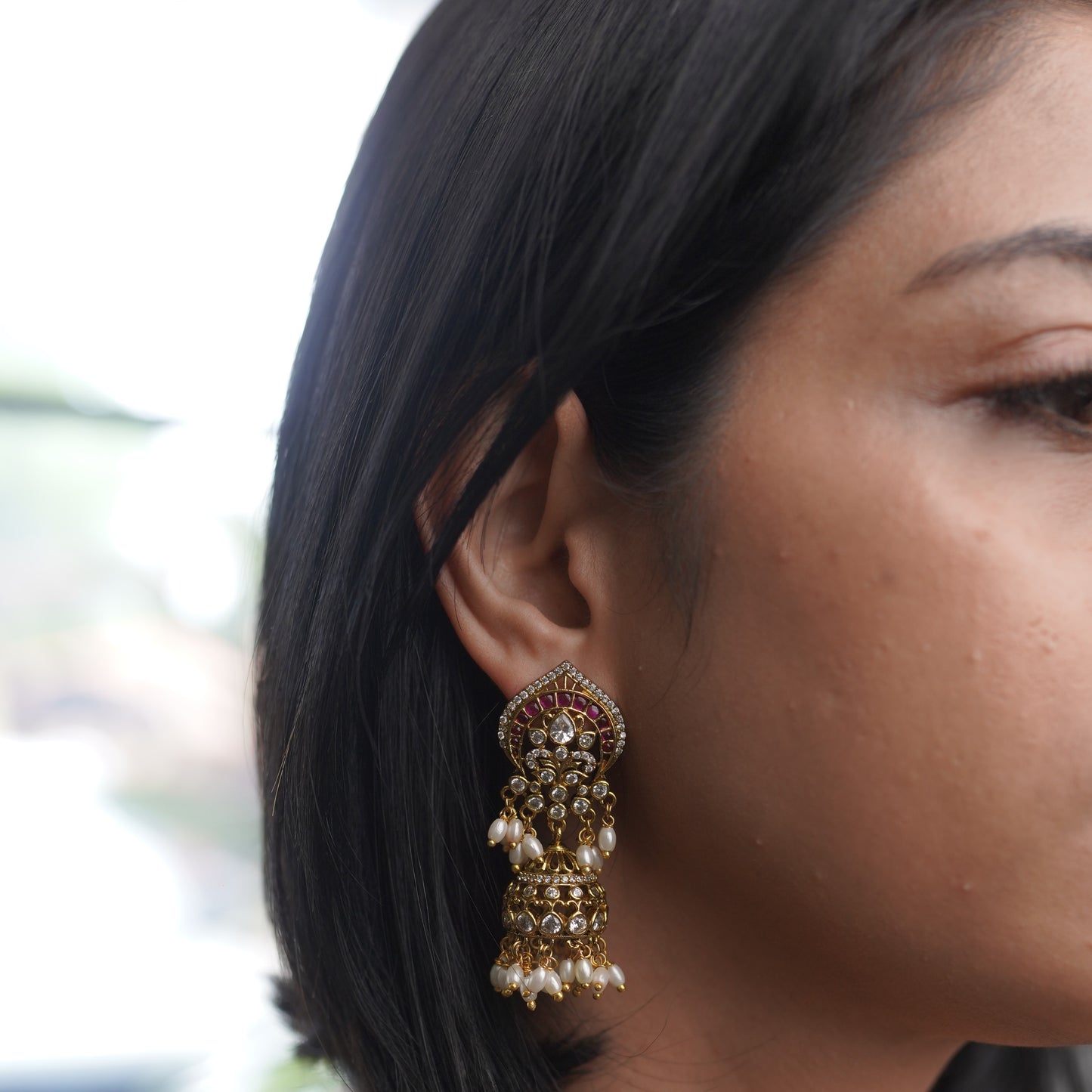 Pearl Ruby Bridal Traditional Jhumka Earring
