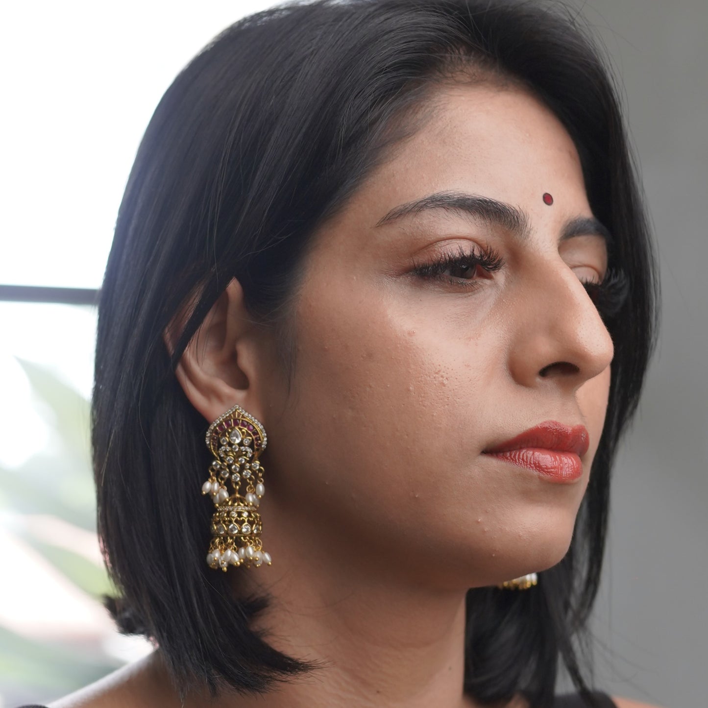 Pearl Ruby Bridal Traditional Jhumka Earring