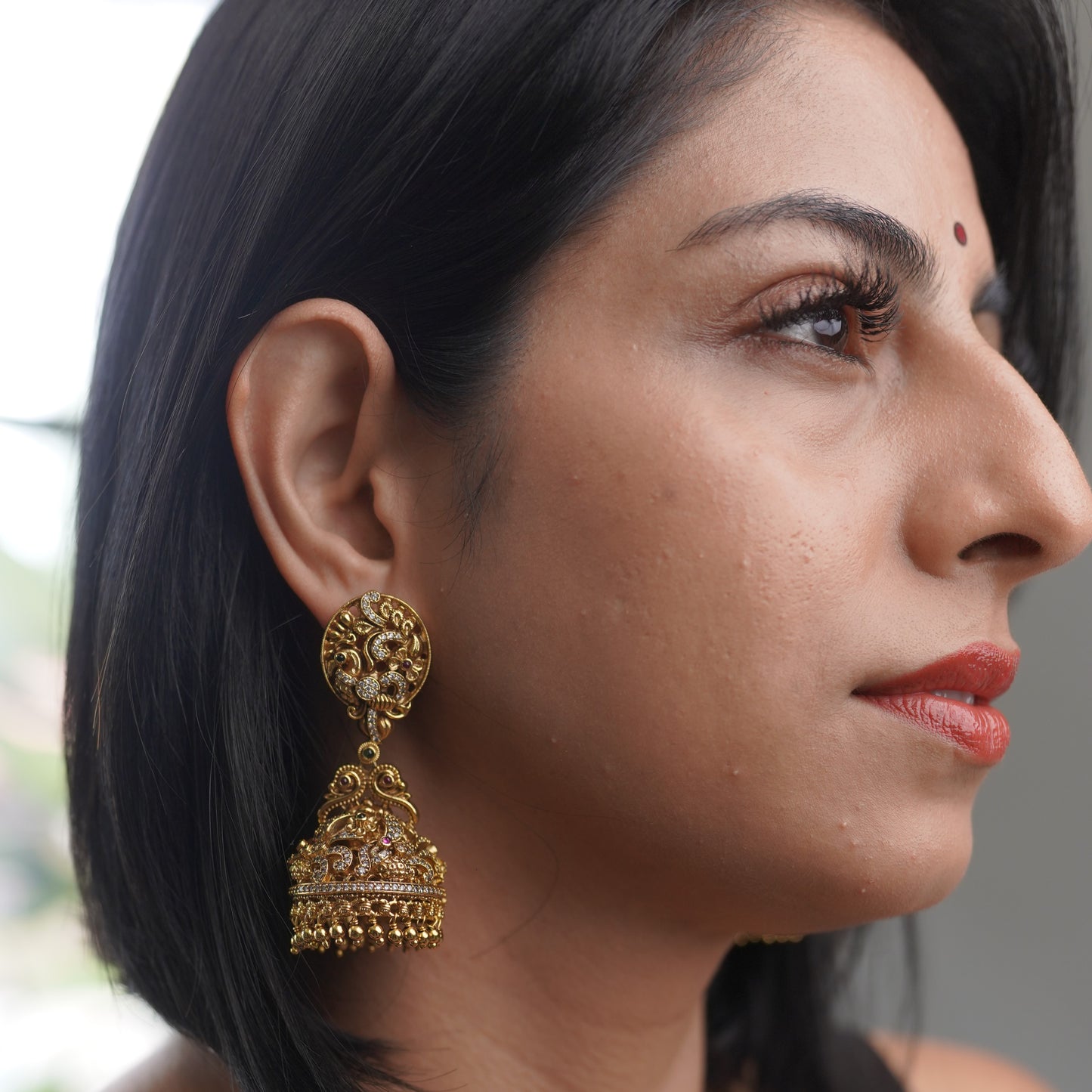 Bridal gold Jhumka Temple Finish Ethnic Traditional Earring F55