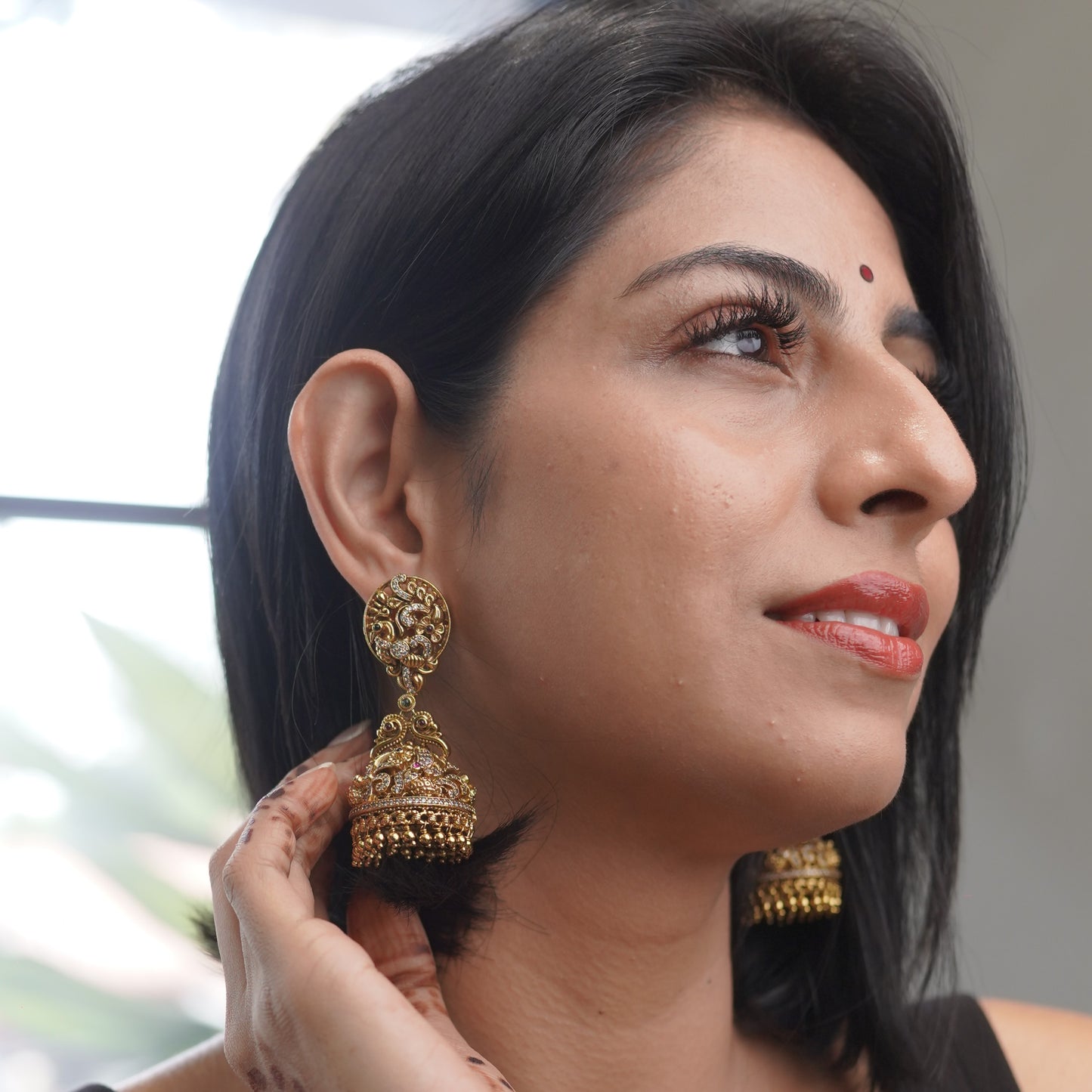 Bridal gold Jhumka Temple Finish Ethnic Traditional Earring F55